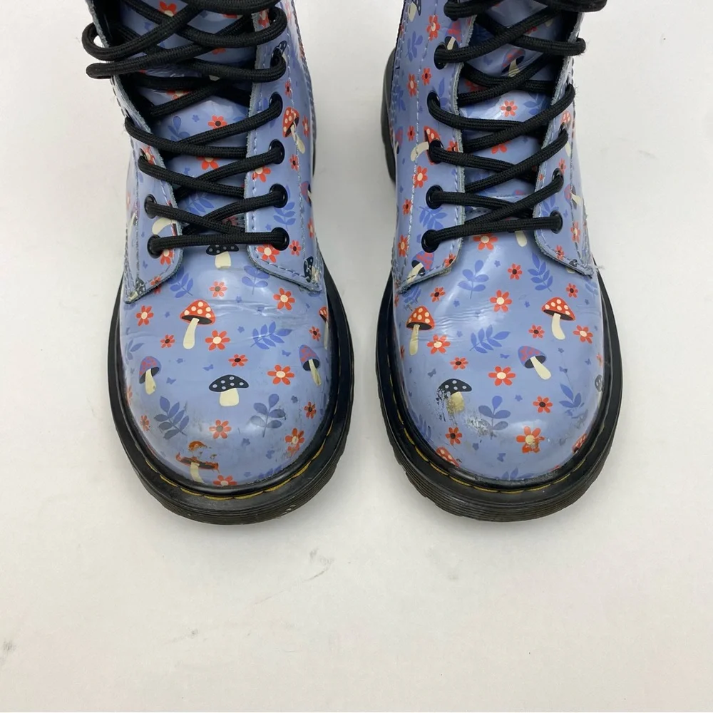 Martens 1460 Junior Patent Woodland boots in Zen Blue